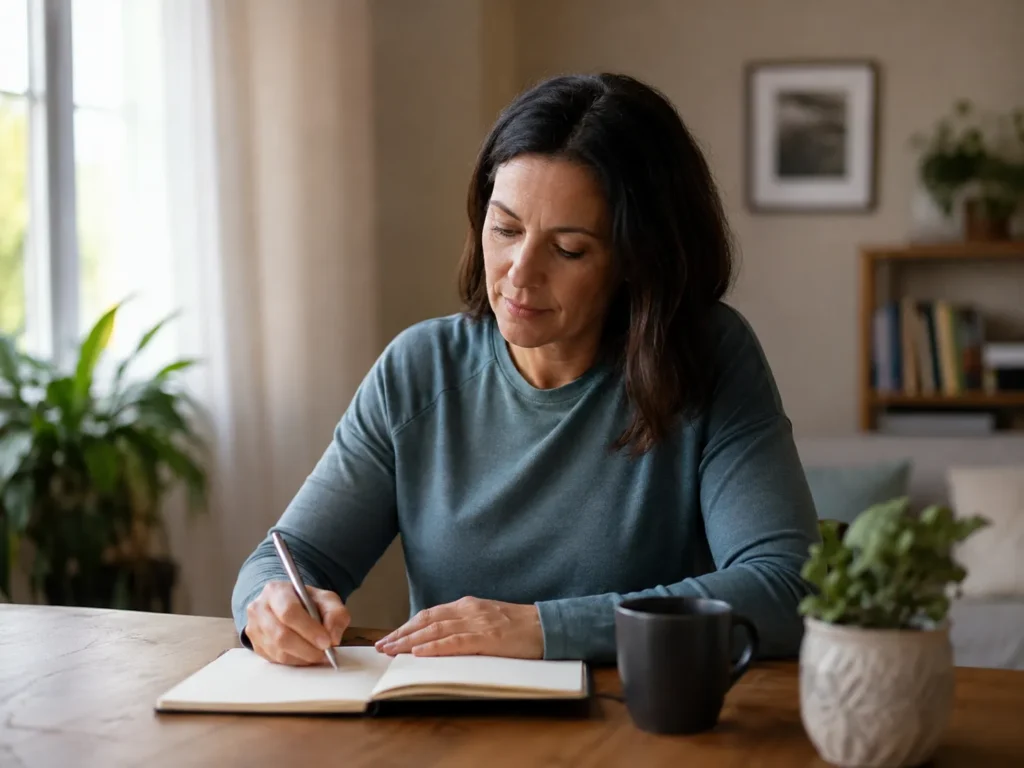 family member writing clear boundaries in notebook before conversation